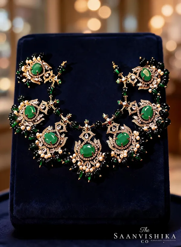 Dark_Green_Alloy_Victorian_Beads_Necklace_With_Earrings_For_Women