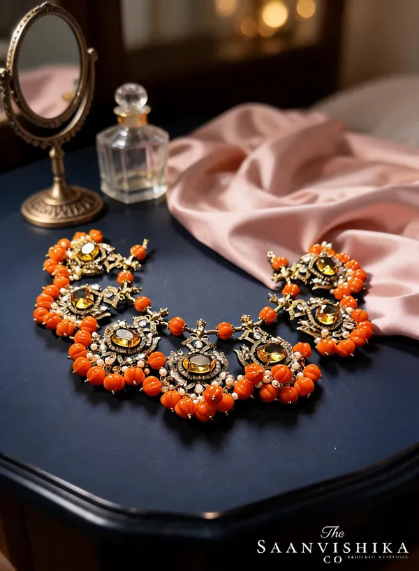 Orange_Alloy_Blend_Victorian_Beads_Necklace_With_Earrings_For_Women