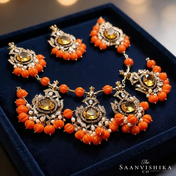 Orange_Alloy_Blend_Victorian_Beads_Necklace_With_Earrings_For_Women