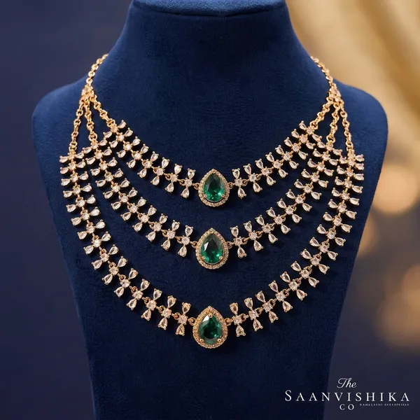 Green_Alloy_Gemstone_Step_Chain_Short_Necklace_For_Women