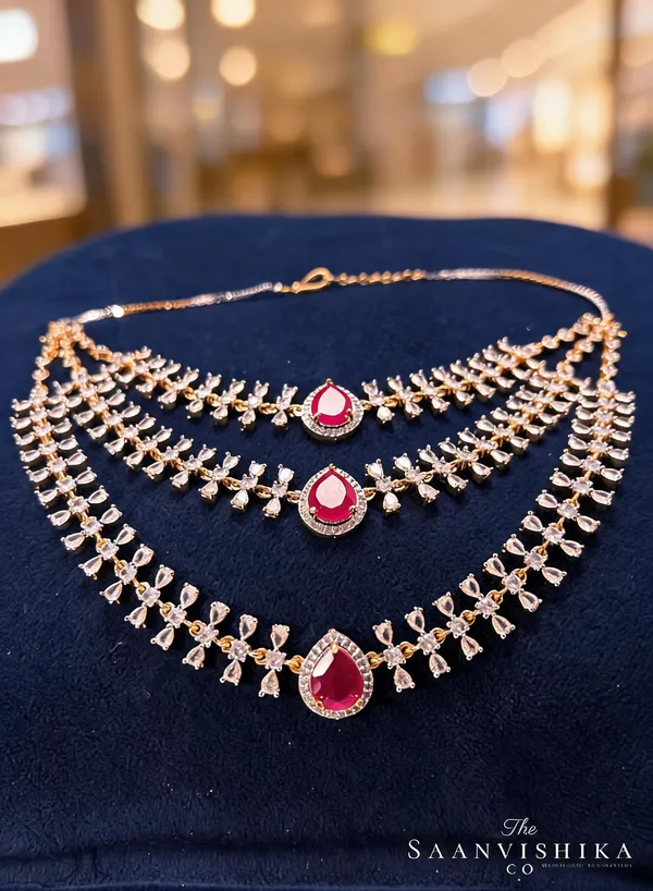 Golden_Alloy_Step_Chain_Ruby_Gemstone_Short_Necklace_For_Women