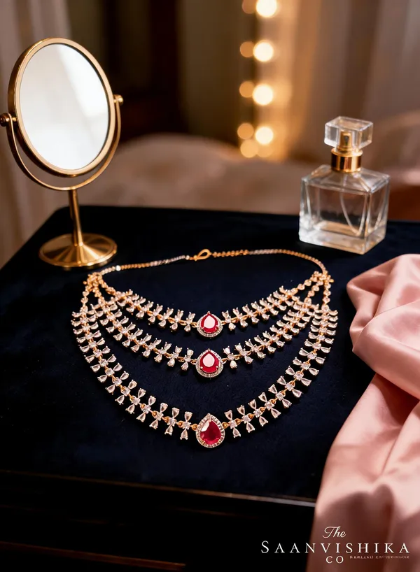 Golden_Alloy_Step_Chain_Ruby_Gemstone_Short_Necklace_For_Women