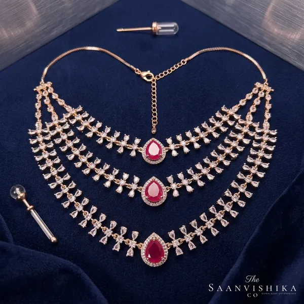 Golden_Alloy_Step_Chain_Ruby_Gemstone_Short_Necklace_For_Women