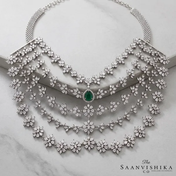 Green_Alloy_5_Layer_Victorian_Diamond_Necklace_With_Earrings_For_Women