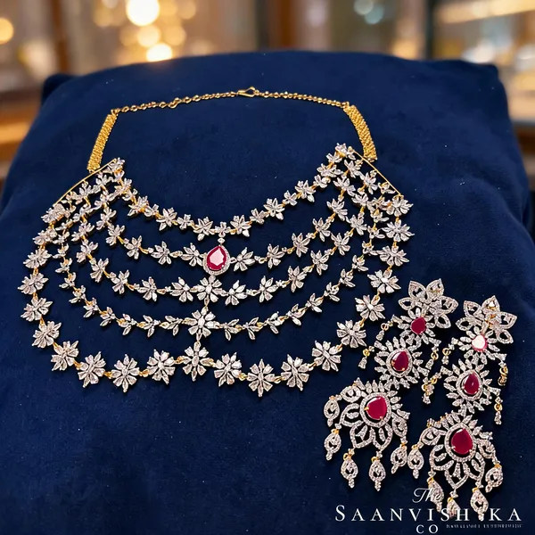 Red_Alloy_Blend_5-Layer_Diamond_Necklace_With_Earrings_For_Women