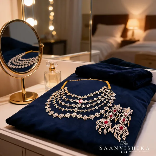Red_Alloy_Blend_5-Layer_Diamond_Necklace_With_Earrings_For_Women