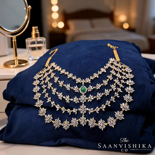 Green_Alloy_Blend_5-Layer_Diamond_Necklace_With_Earrings_For_Women