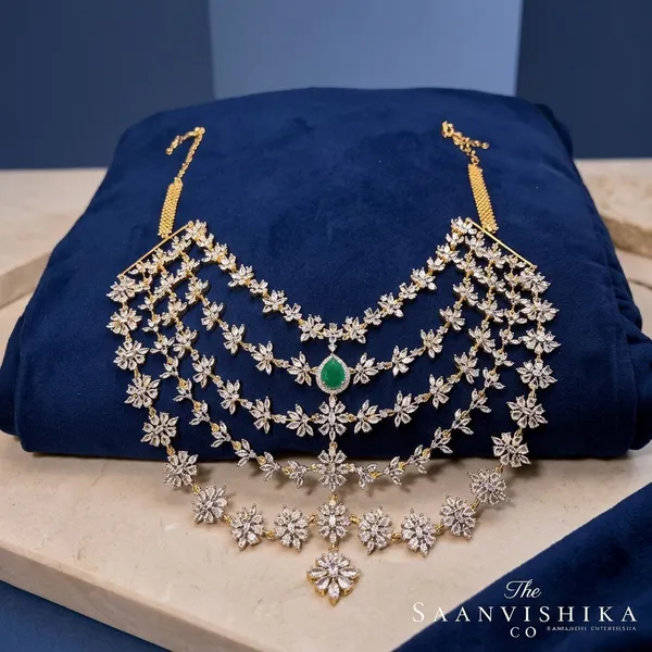 Green_Alloy_Blend_5-Layer_Diamond_Necklace_With_Earrings_For_Women