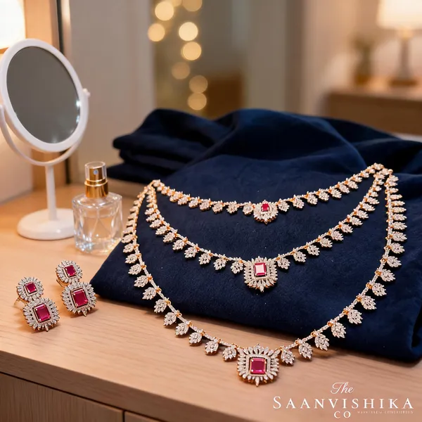 Red_Alloy_Multi-Layer_Necklace_With_Earrings_For_Women