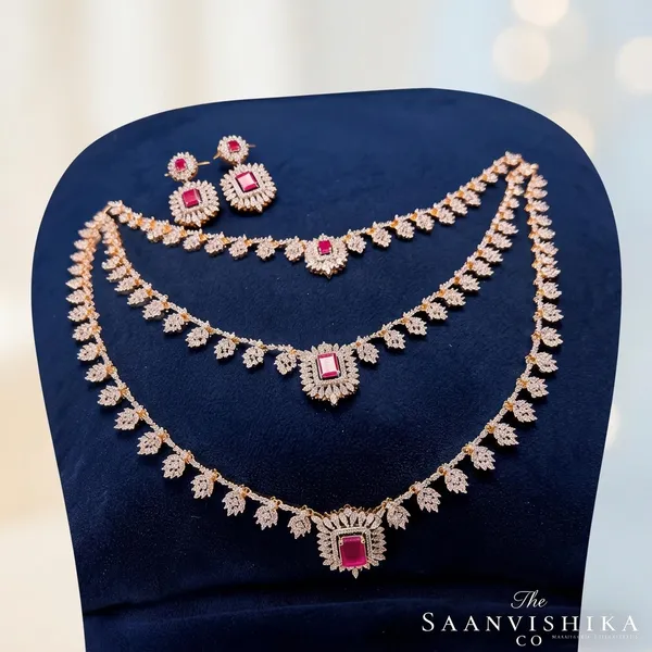 Red_Alloy_Multi-Layer_Necklace_With_Earrings_For_Women