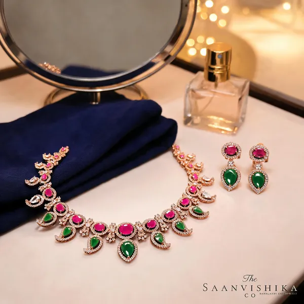 Multicolor_Alloy_Blend_Mango_Motif_Necklace_With_Earrings_For_Women