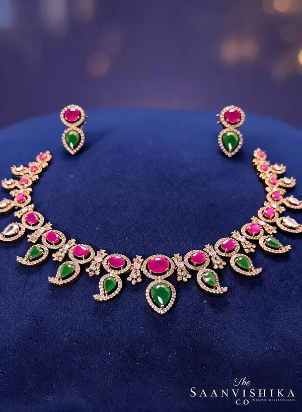 Multicolor_Alloy_Blend_Mango_Motif_Necklace_With_Earrings_For_Women