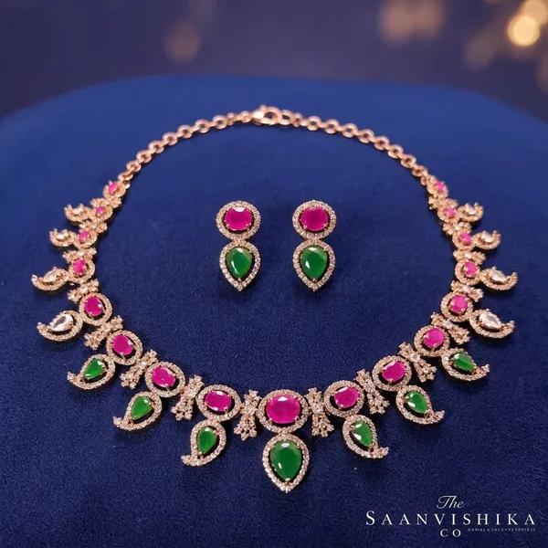 Multicolor_Alloy_Blend_Mango_Motif_Necklace_With_Earrings_For_Women