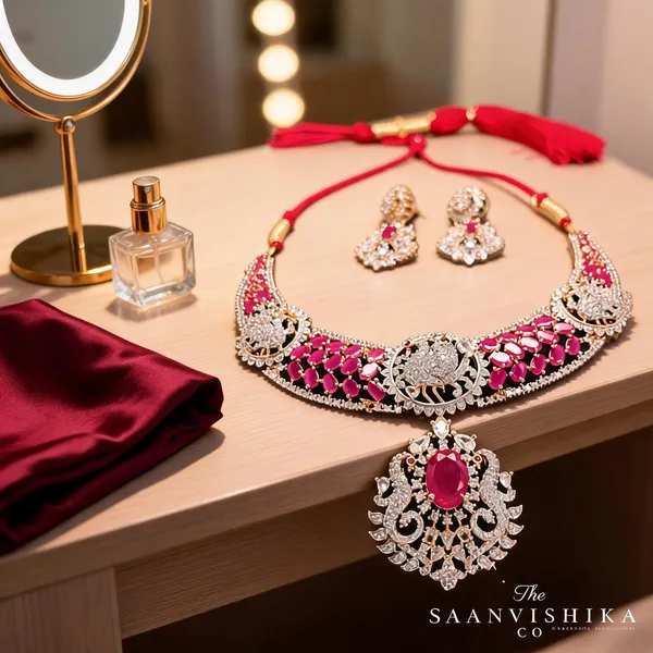 Red_Alloy_Peacock_Necklace_With_Earrings_For_Women