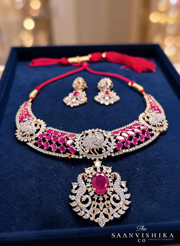 Red_Alloy_Peacock_Necklace_With_Earrings_For_Women
