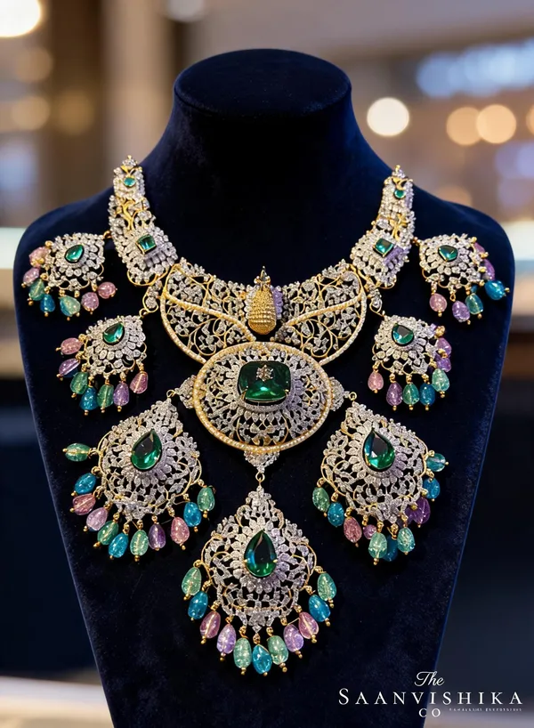 Multicolor_Alloy_Blend_Peacock_Diamond_Gemstone_Necklace_With_Earrings_For_Women