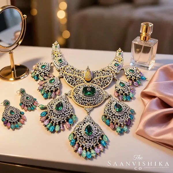 Multicolor_Alloy_Blend_Peacock_Diamond_Gemstone_Necklace_With_Earrings_For_Women