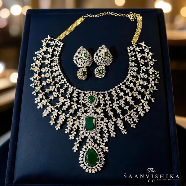 Green_Alloy_Blend_Triple_Gemstone_Cz_Diamond_Bridal_Necklace_Set_For_Women
