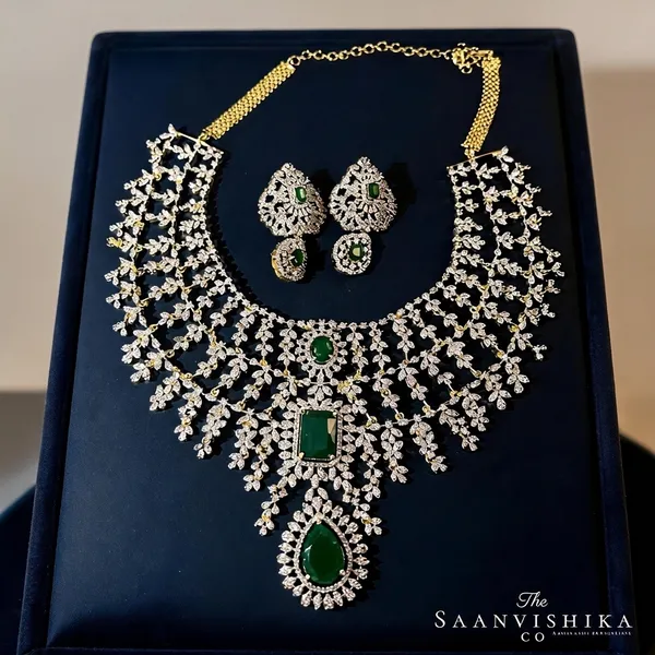 Green_Alloy_Blend_Triple_Gemstone_Cz_Diamond_Bridal_Necklace_Set_For_Women