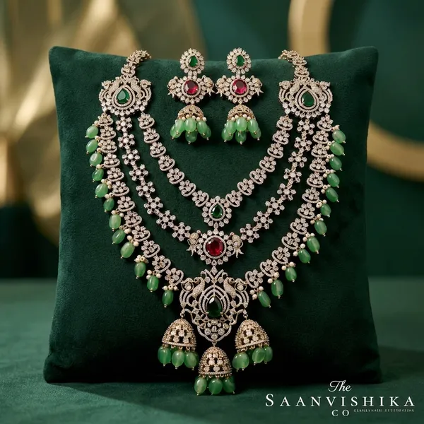 Green_Alloy_Triple_Gemstone_Beads_Diamond_Necklace_For_Women
