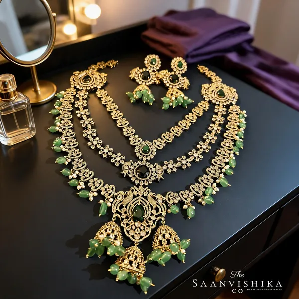 Green_Alloy_Triple_Gemstone_Beads_Diamond_Necklace_For_Women