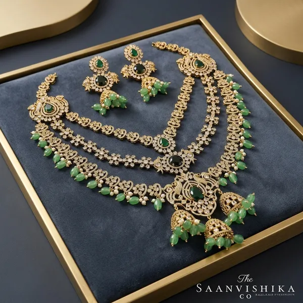 Green_Alloy_Triple_Gemstone_Beads_Diamond_Necklace_For_Women