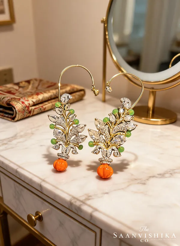 Green_Orange_Alloy_Beaded_Earcuffs_For_Women