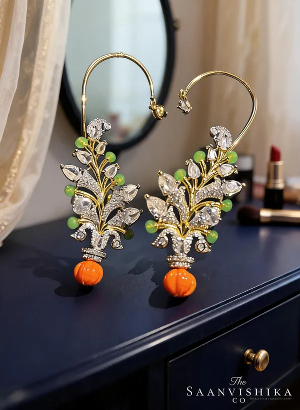 Green_Orange_Alloy_Beaded_Earcuffs_For_Women