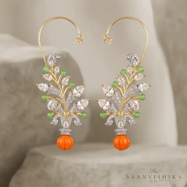 Green_Orange_Alloy_Beaded_Earcuffs_For_Women