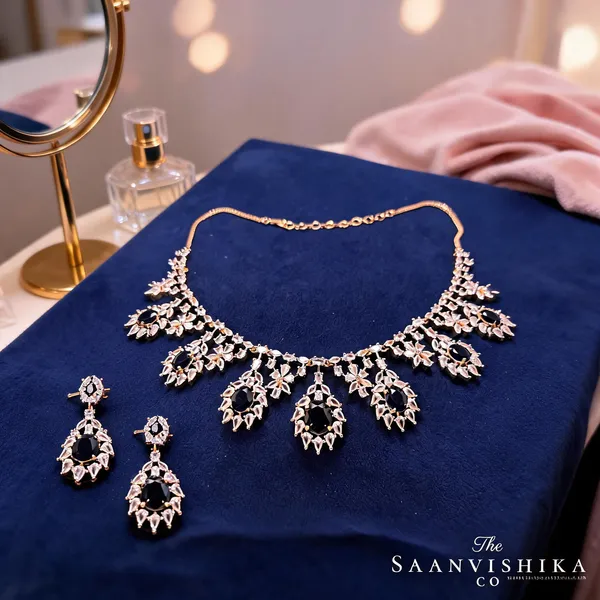 Black_Alloy_Blend_Hexagonal_Gem_Diamond_Necklace_With_Earrings_For_Women