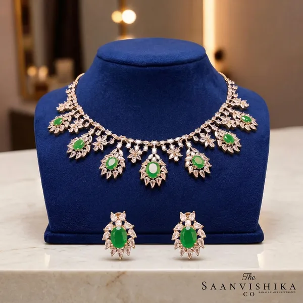 Green_Alloy_Blend_Hexagonal_Gem_Diamond_Necklace_With_Earrings_For_Women