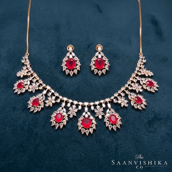 Red_Alloy_Blend_Hexagonal_Gem_Diamond_Necklace_With_Earrings_For_Women