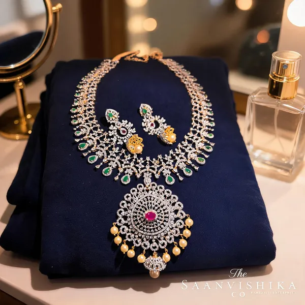 Multicolor_Alloy_Pearl_Diamond_Pendant_Necklace_For_Women