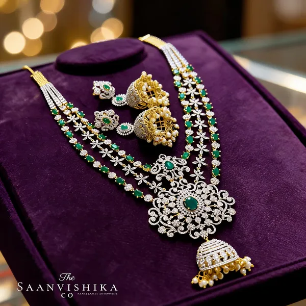 Green_Alloy_Flower_Pendant_Necklace_With_Jhumki_Earrings_For_Women
