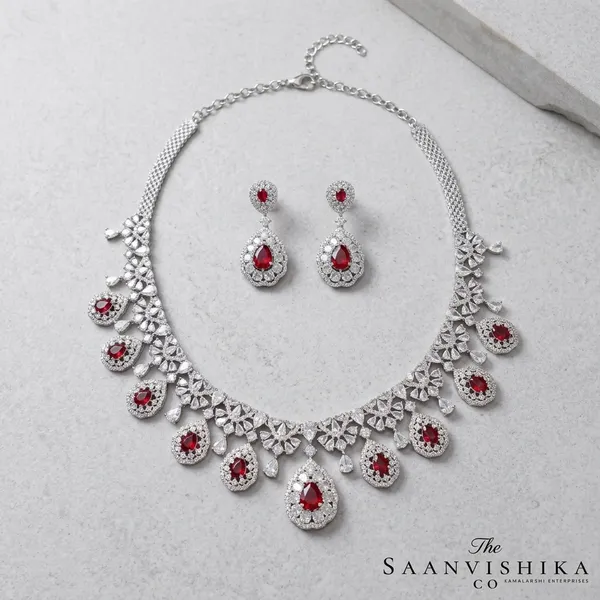 Red_Alloy_Blend_Hexagonal_Droplet_Diamond_Necklace_With_Earrings_For_Women