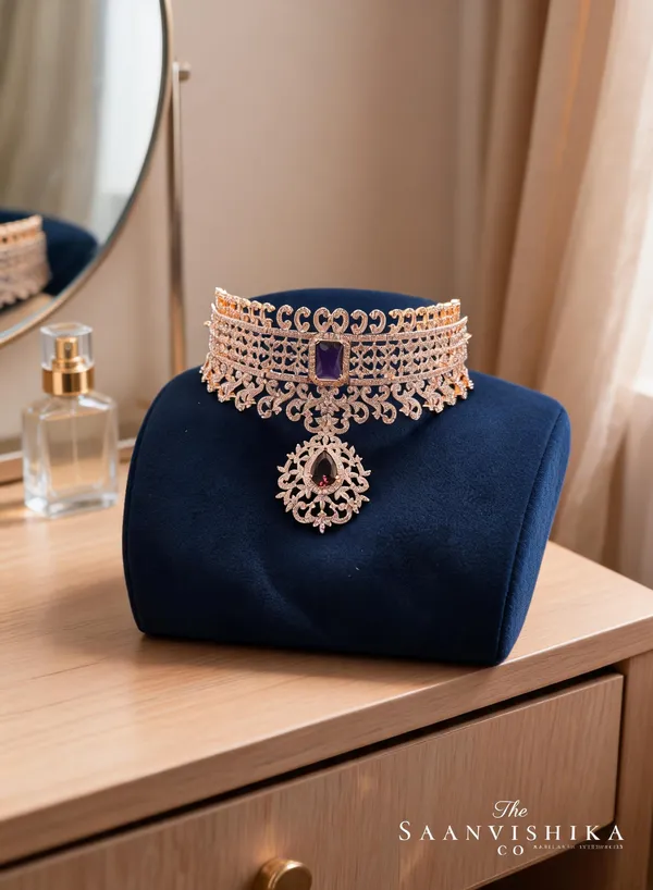 Purple_Alloy_Diamond_Choker_Set_For_Women