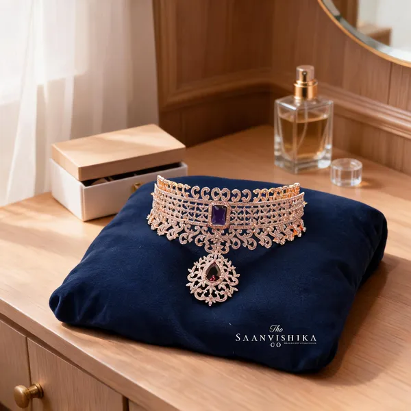 Purple_Alloy_Diamond_Choker_Set_For_Women