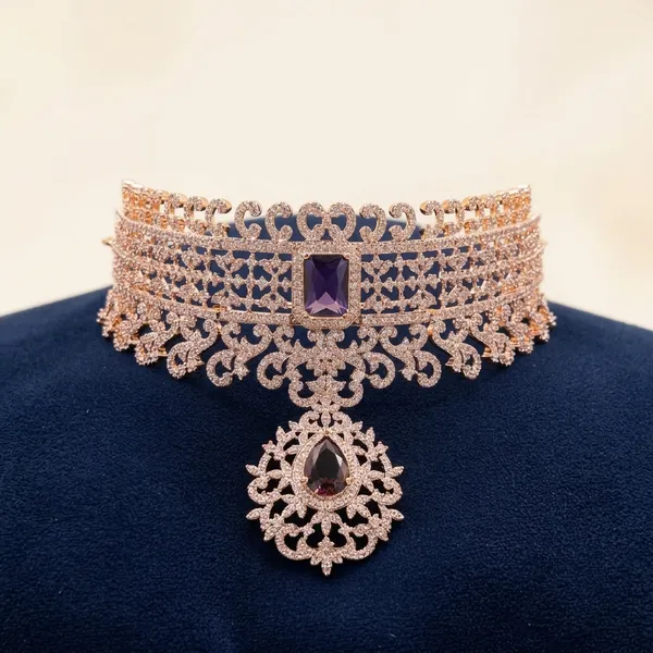 Purple_Alloy_Diamond_Choker_Set_For_Women