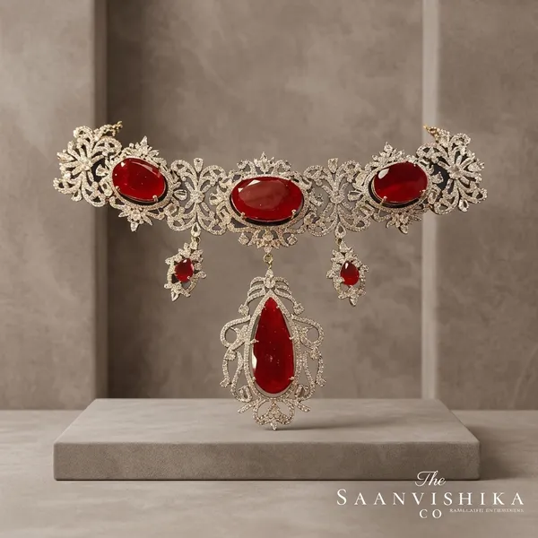 Red_Alloy_Blend_Gemstone_Diamond_Choker_Set_With_Earrings_For_Women
