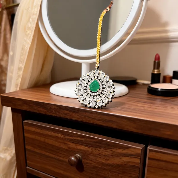 Green_Alloy_Blend_Droplet_Diamond_Maang_Tikka_For_Women