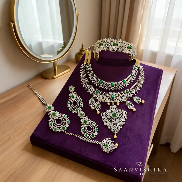 Multicolor_Alloy_Blend_Diamond_Replica_Bridal_Combo_Set_For_Women