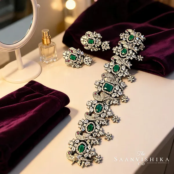 Green_Alloy_Victorian_Parrot_Choker_Necklace_For_Women