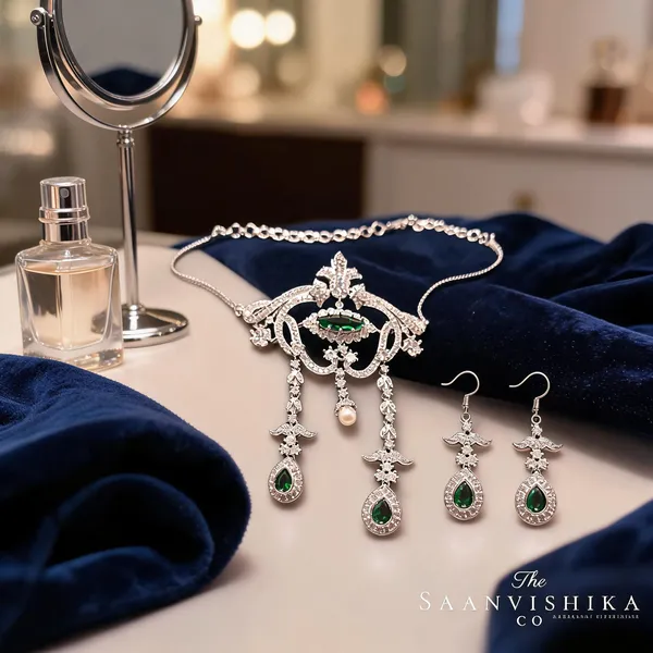 Green_Alloy_Pearl_Gemstone_Necklace_With_Earrings_For_Women