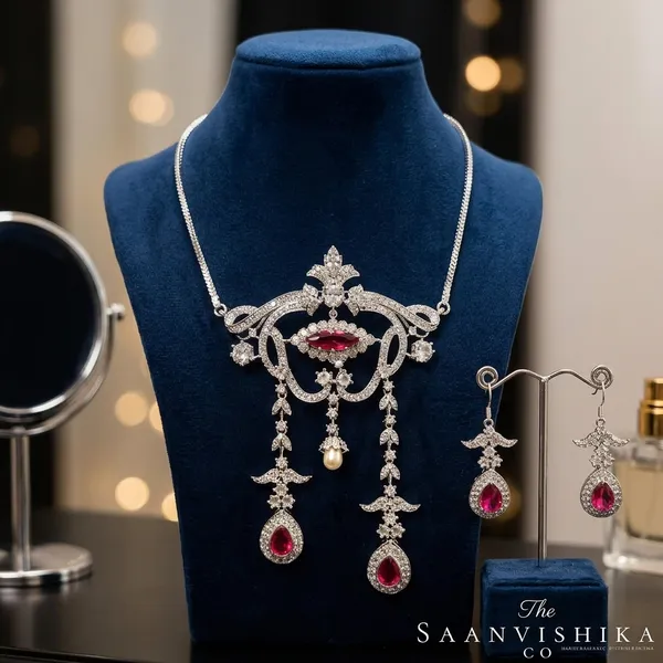 Red_Alloy_Pearl_Gemstone_Necklace_With_Earrings_For_Women