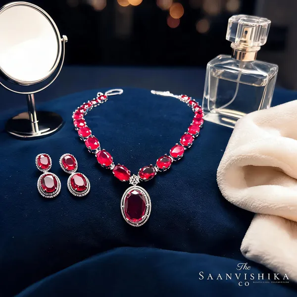 Red_Alloy_Blend_Gemstone_Necklace_With_Earrings_For_Women