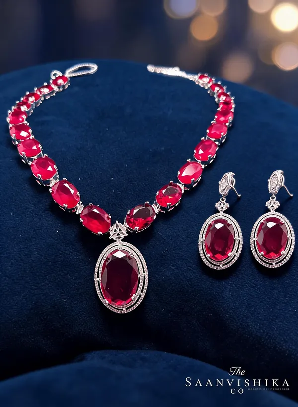 Red_Alloy_Blend_Gemstone_Necklace_With_Earrings_For_Women