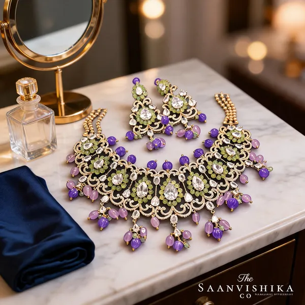 Purple_Alloy_Beaded_Necklace_With_Earrings_For_Women