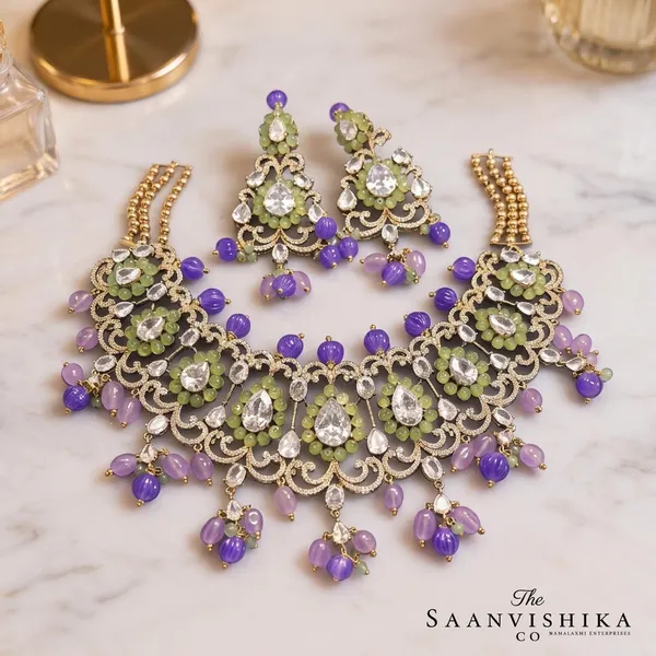 Purple_Alloy_Beaded_Necklace_With_Earrings_For_Women