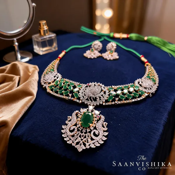 Green_Alloy_Peacock_Necklace_With_Earrings_For_Women