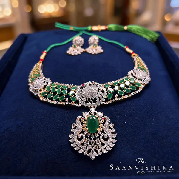 Green_Alloy_Peacock_Necklace_With_Earrings_For_Women